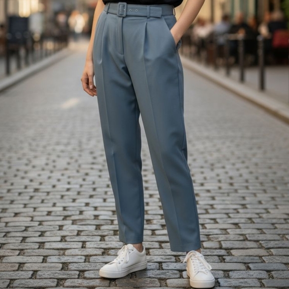 Ann Taylor Pants - Ann Taylor High-Waisted Blue Tapered Trousers